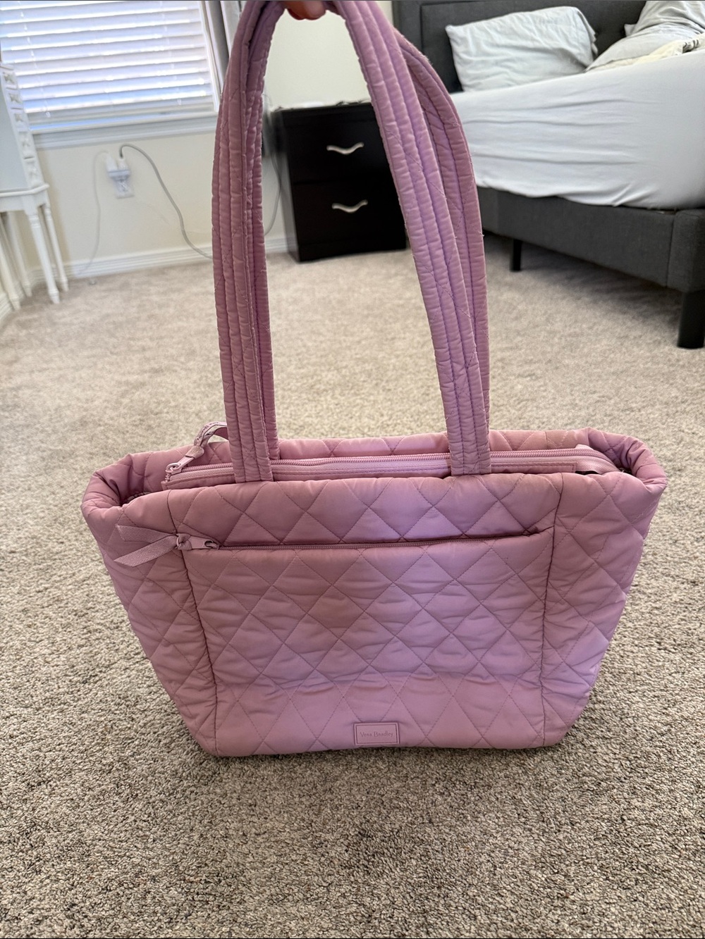 Vera Bradley Light Dusky Plum Ultralight Zippered Work Tote quilted